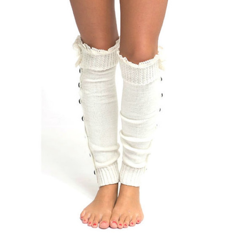 Ivory Button Lace Top Leg Warmers